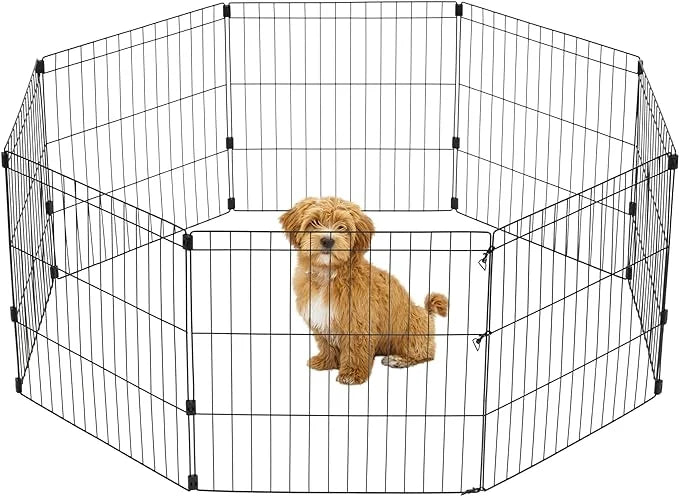 IRIS USA Metal Dog Playpen, 8-Panel 24" Pet Playpen, Puppy Playpen, Indoor/Outdoor Dog Fence, 58 x 58 x 24, Foldable, Cust...
