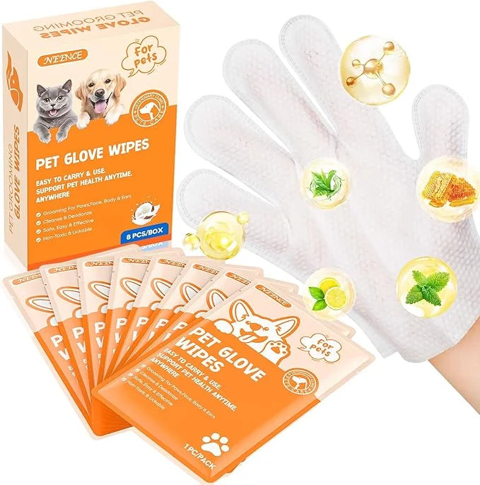 NEENCE Extra Thick Pet Glove Wipes for Dogs & Cats, Dog Washing Gloves Cleaning Deodorizing for Paws,Butt and Body, Cat Ba...