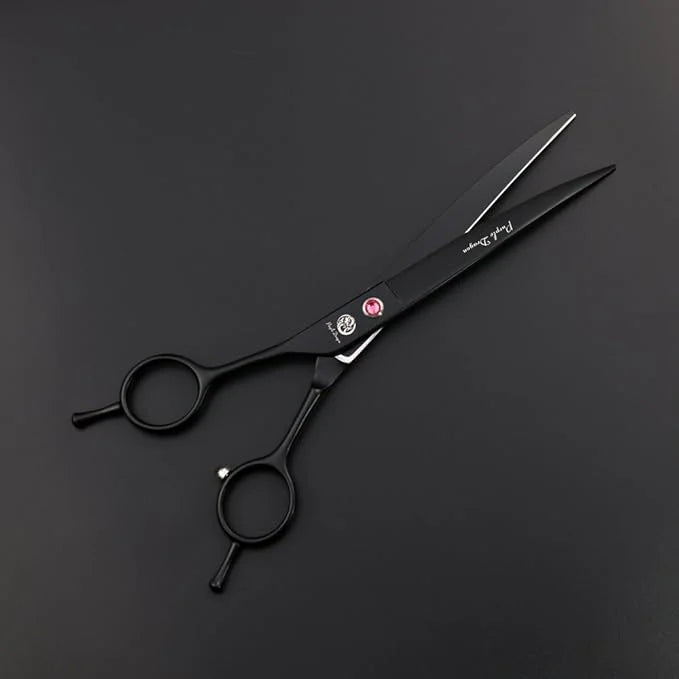 Purple Dragon 7.0" Left Handed Dog Grooming Hair Cutting Scissor &Curved &Thinning Shear with Bag - for Mancinism Pet Groo...