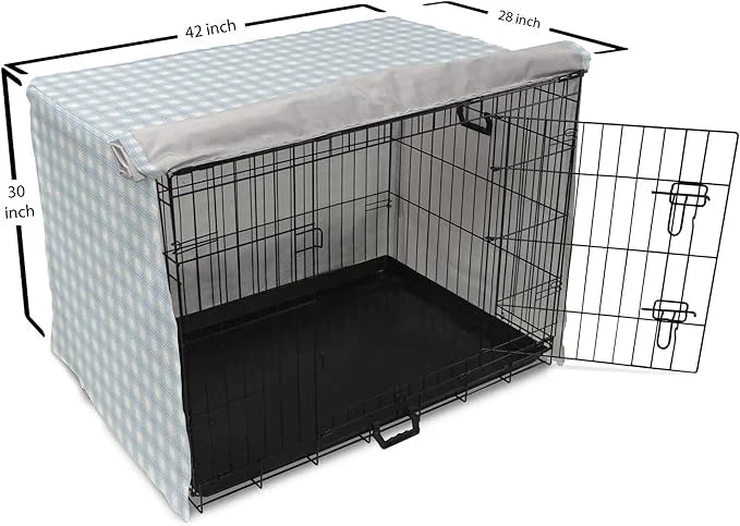 Lunarable Plaid Dog Crate Cover, Geometrical Striped Old Fashioned Pattern Pastel Colors Country, Easy to Use Pet Kennel C...