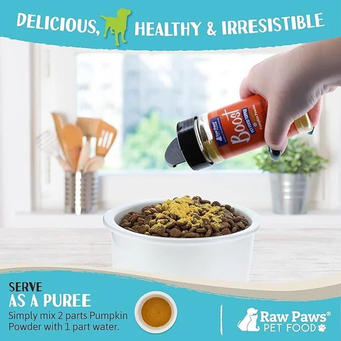 Raw Paws Boost Pet Food Topper Organic Pumpkin Powder, 3-oz - Made in USA - Grain-Free Dog Toppers for Dry Food - Anti Sco...