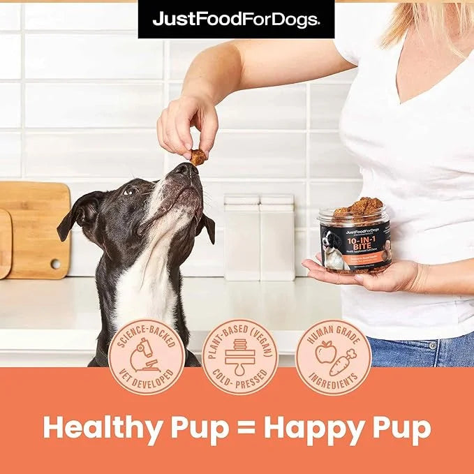 JustFoodForDogs 10-in-1 Multifunctional Supplement Chews for Dogs, Superfood Blend, Glucosamine, Omega-3 Fatty Acids, Skin...
