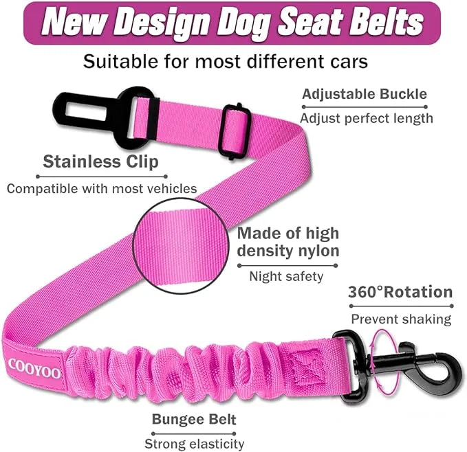 COOYOO Dog Seat Belt,3 Piece Set Retractable Dog Car Adjustable Seatbelts for Vehicle Nylon Pet Safety Heavy Duty & Elasti...
