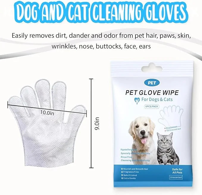 Dog and Cat Cleaning Gloves, Cleaning and Deodorizing Grooming Gloves, Dog and Cat Fur Face, Ears, Eyes, Paws Cleaner, Pet...