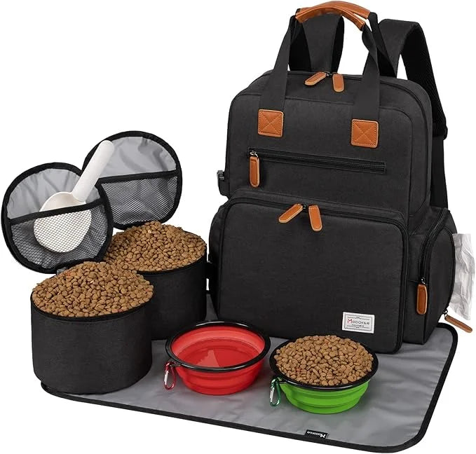 Modoker Dog Travel Bag, Airline Approved Backpack for Pet Accessories Organizer, Tote Weekend Bag with 2 Dog Food Storage ...