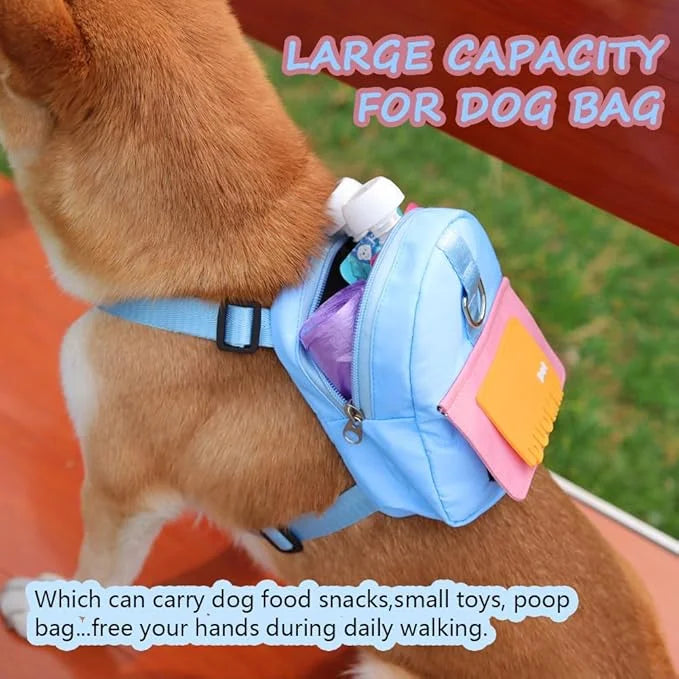 Dog Backpack Harness with Leash,Cute Pet Puppy Backpacks Bulid-in Dog Poop Bag Dispenser,Adjustable Pets Self Carrier Bag ...
