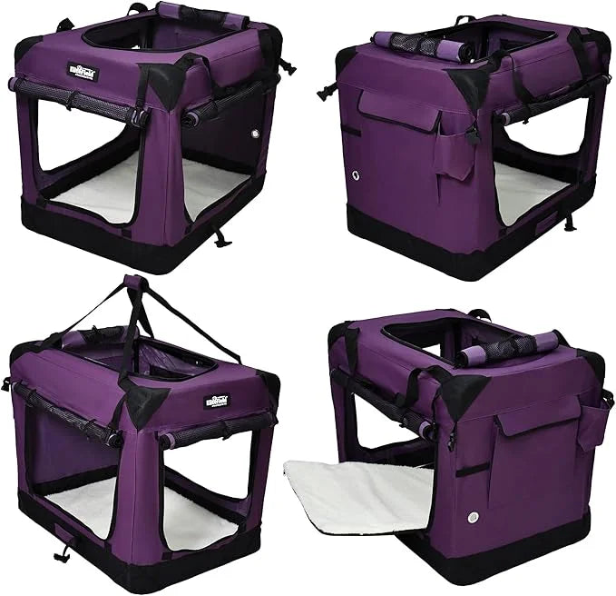 EliteField 4-Door Folding Soft Dog Crate with Curtains, Carrying Bag and Fleece Bed (2 Year Warranty), Indoor & Outdoor Pe...