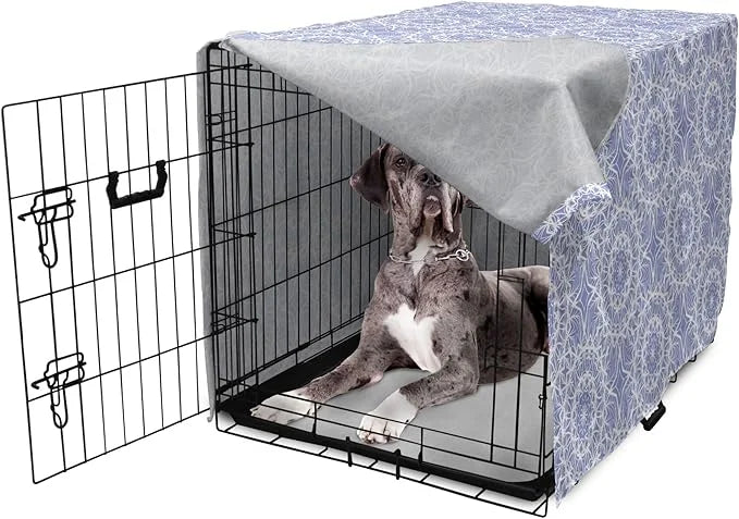 Lunarable Mandala Dog Crate Cover, Ceremonial Retro Minimal Far Eastern Pattern, Easy to Use Pet Kennel Cover for Medium L...
