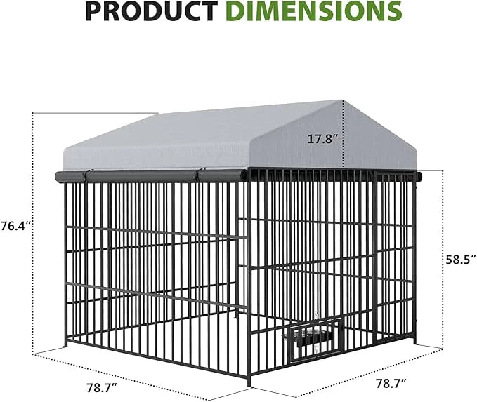 Rovibek Outdoor Dog Kennel with Roof, Dog Kennel Outside with 3 Sides Sun-Proof Cover, Large Outdoor Dog Playpen, Dog Run ...