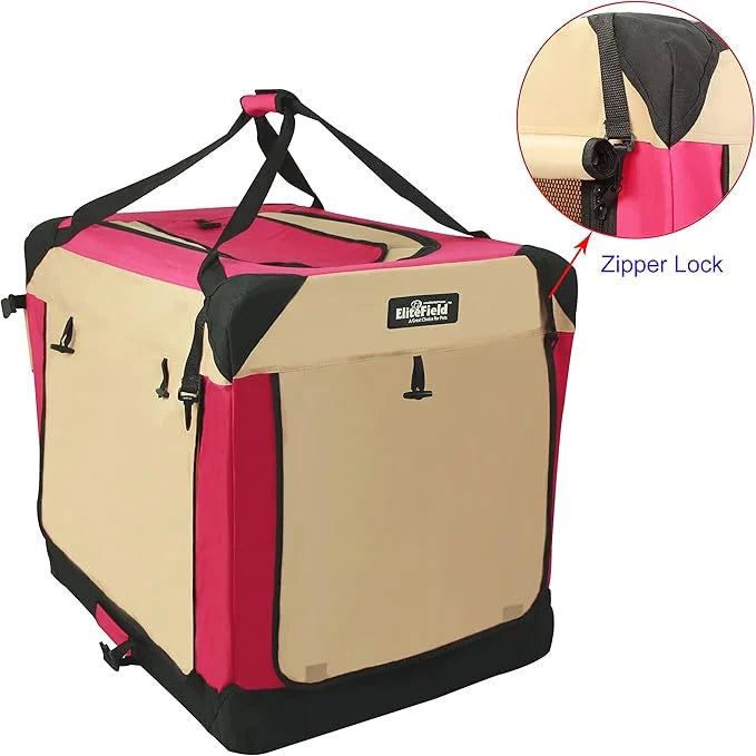 EliteField 4-Door Folding Soft Dog Crate with Curtains, Carrying Bag and Fleece Bed (2 Year Warranty), Indoor & Outdoor Pe...