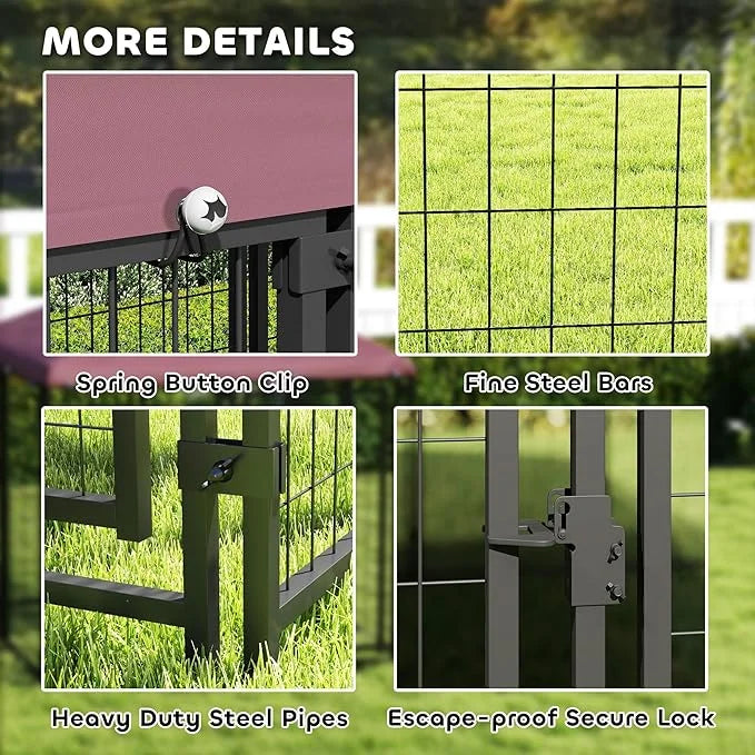 PawHut 4.6' x 4.6' x 5' Outdoor Dog Kennel, Welded Wire Heavy Duty Dog Run with 360° Rotating & 4 Level Adjustable Bowls, ...