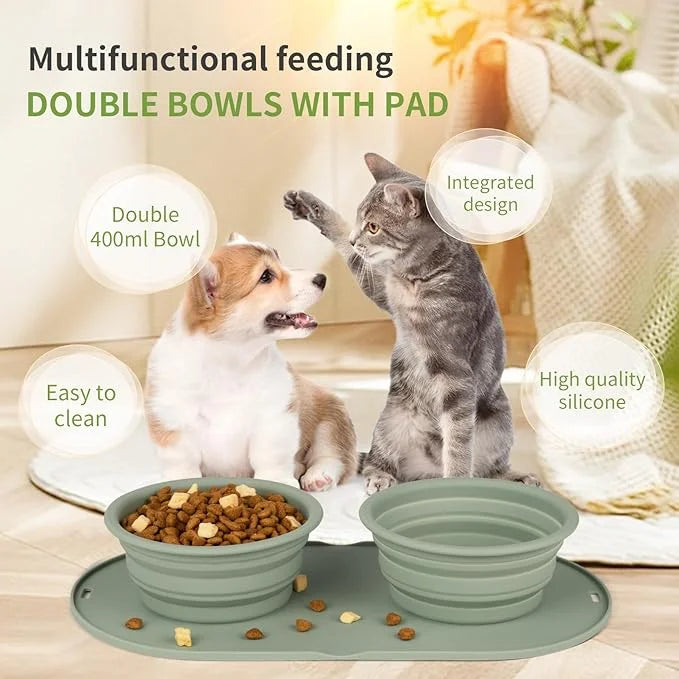 Puppy Dog Bowl,Travel Bowls Dog Food Bowls&Dog Water Bowls,No Spills,Collapsible Double Bowl,Suitable for Small and Medium...