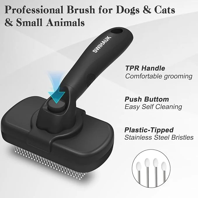 Swihauk Self Cleaning Slicker Brush for Dogs & Cats - Skin Friendly Deshedding and Grooming Brush for Haired Pets, Pet Sup...
