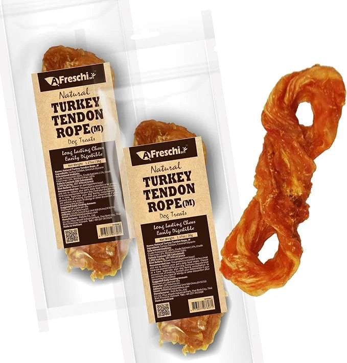 Afreschi Natural Turkey Tendon Rope (M) Pack of 2, Dog Treats for Signature Series, All Natural Human Grade Puppy Chew, Tu...