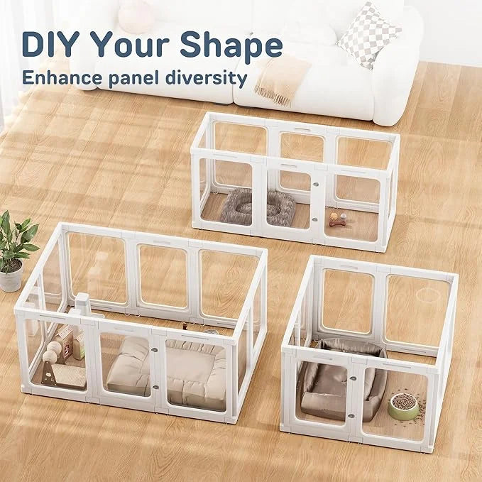 Clear Dog Playpen Indoor, 24" Acrylic Plastic Pet Play Pen with Door, Playpen for Puppy Cat Rabbit Ferret, Easy to Install...