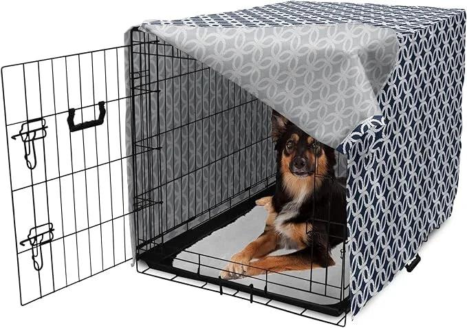 Ambesonne Navy Blue Dog Crate Cover, Marine in Geometric Pattern Design Ocean Travel Cruise Mosaic Ornament, Easy to Use P...