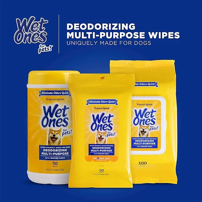 Wet Ones for Pets Deodorizing Multi-Purpose Dog Wipes with Baking Soda, 30 ct - 8 Pack | Dog Deodorizing Wipes for All Dog...