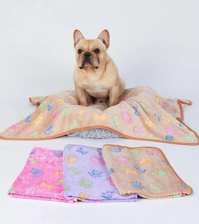 1 Pack 3 Blankets Super Soft Fluffy Cute Bone Pattern Pet Blanket Flannel Throw for Dog Puppy Cat Pink/Brown/Purple Medium...