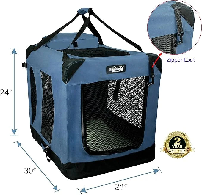 EliteField 3-Door Folding Soft Dog Crate with Carrying Bag and Fleece Bed (2 Year Warranty), Indoor & Outdoor Pet Home (30...