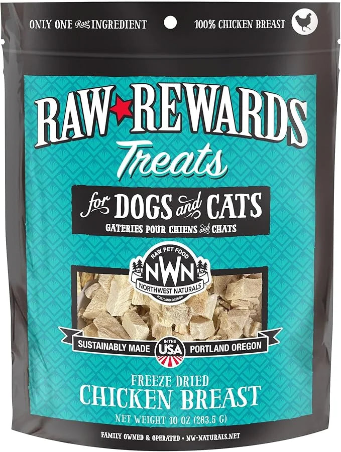 Northwest Naturals Raw Rewards Freeze-Dried Chicken Breast Treats for Dogs and Cats - Bite-Sized Pieces - Healthy, 1 Ingre...