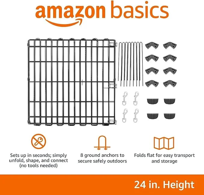 Amazon Basics Foldable Octagonal Metal Exercise Dog Playpen - Indoor/Outdoor, No Door, Extra Small (8 Panels, 24 x 24), Ea...