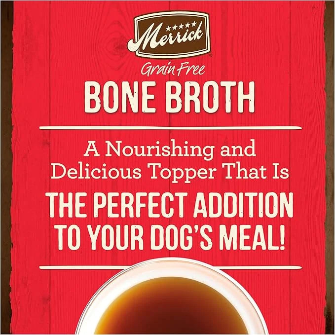 Merrick Grain Free Bone Broth, Premium Human Grade And Gluten Free Dog And Cat Food Topper Pouches, Beef - 7 oz. Pouch - P...