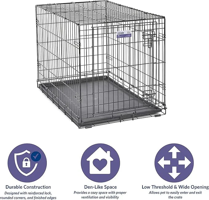 MidWest Homes for Pets Newly Enhanced Single & Double Door iCrate Dog Crate, Includes Leak-Proof Pan, Floor Protecting Fee...