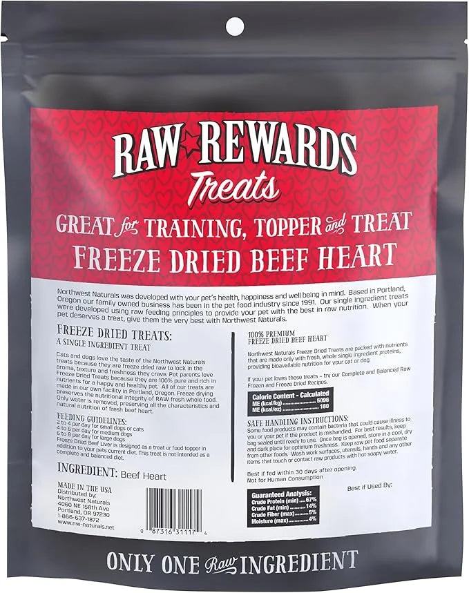 Northwest Naturals Raw Rewards Freeze-Dried Beef Heart Treats for Dogs and Cats - Bite-Sized Pieces - Healthy, 1 Ingredien...