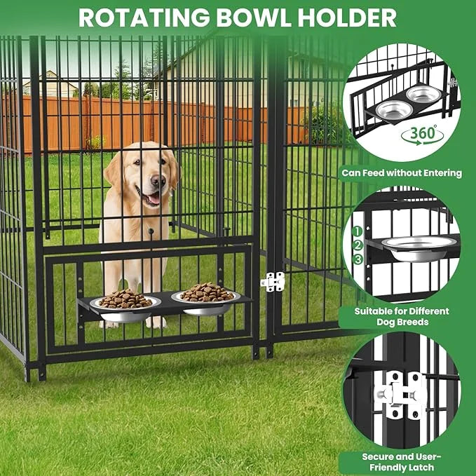 Large Dog Kennel Outside - 7.9 x 4.1 x 5.9 ft Dog Outdoor Kennel with Roof, Outside Dog kennels with Rotating Feeding Bowl...