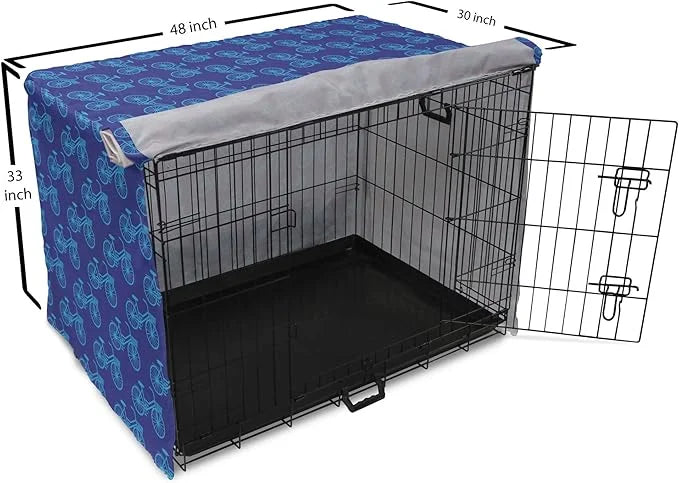 Lunarable Contemporary Blue Dog Crate Cover, Repetitive Pattern with Silhouette Style Bicycles, Easy to Use Pet Kennel Cov...
