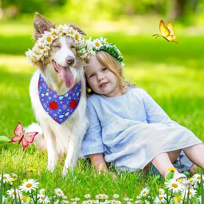 Sadnyy 40 Pcs Summer Spring Dog Bandanas Bulk Flower Hawaiian Triangle Reversible Bandanas for Large Dog Adjustable Pet Ke...