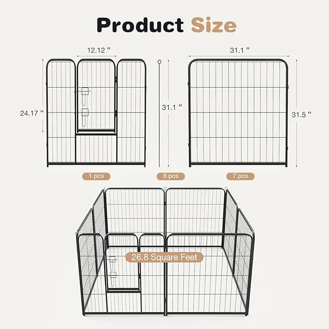 Heavy-Duty Iron Dog Playpen – 8 Panel 32” Durable, Rust-Resistant Pet Fence for Indoor & Outdoor Use, Secure & Spacious Pe...
