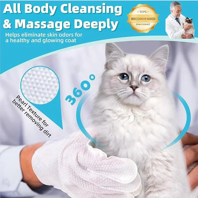 Pet Cleaning Wipes Kit For Dogs&Cats Daily Care and Traveling,includes 18 PCS Extra Thick Pet Bathing Glove Wipes,Ear/Teet...