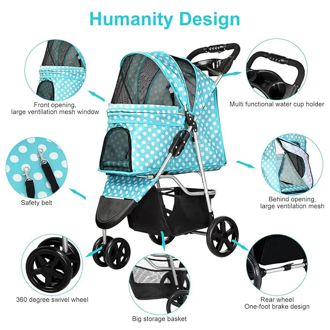 Dog Stroller for Small Dogs, Portable Pet Stroller for Cats Folding Puppy Stroller Lightweight Dog Cat Cage Jogger Strolle...