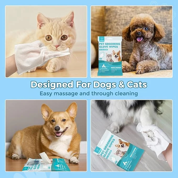 Vannon Extra Thick Pet Bathing Wipes for Dogs & Cats, Cleaning & Odor-Controlling Grooming Gloves, Nourish Fur Glove Wipes...