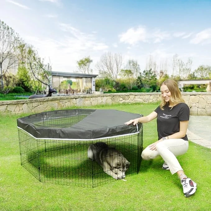 PJYuCien Dog Playpen Bottom Pad + Top Cover,Fits 24 Inch 8 Panels Regular Octagon Metal Exercise Pet Pen,Black (Note:Playp...