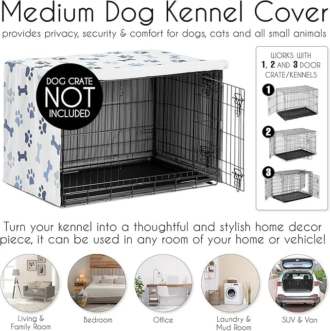 Sweet Jojo Designs 36in. Medium Dog Crate Cover (Bones and Paw Prints) for Boys Pet Cage, Kennel Covers (Modern, Cartoon, ...