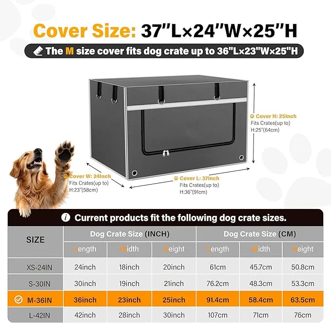 Dog Crate Cover 36 Inch Insulated & Breathable Chew-Proof ??Heavy-Duty Dog Cage Cover for Sun/Rain Protection, Universal F...