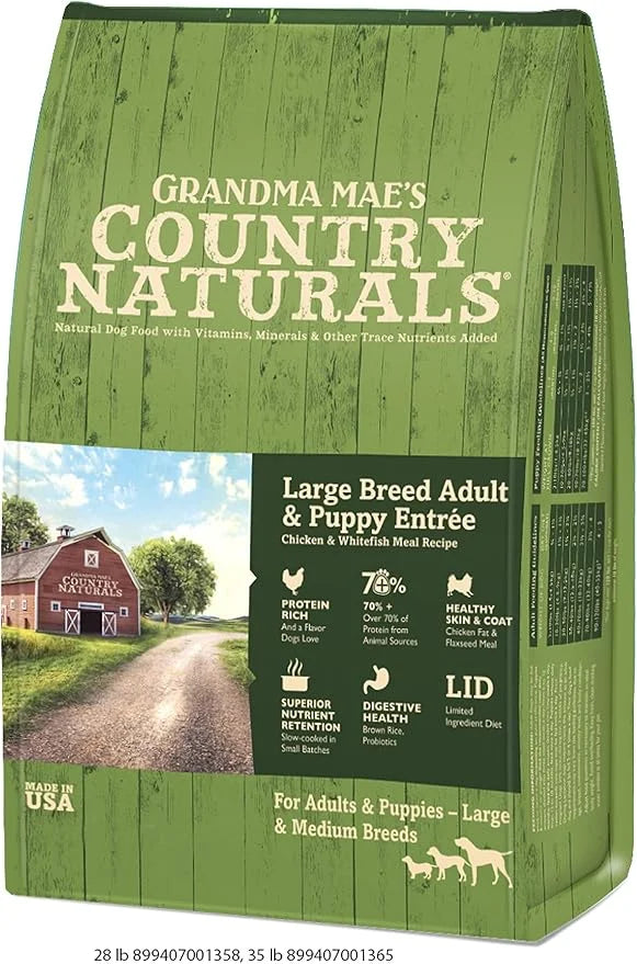 Grandma Mae's Country Naturals Grain Inclusive Dry Dog Food 32 LB Large Breed Chicken & Whitefish - Product Image