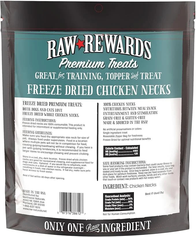 Northwest Naturals Raw Rewards Freeze-Dried Chicken Neck Treats for Dogs and Cats - Whole Neck - Healthy, 1 Ingredient, Hu...