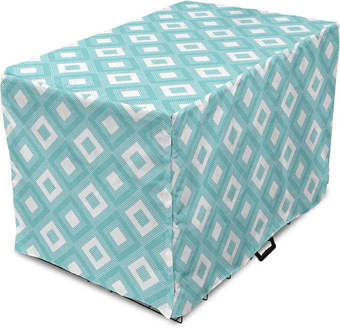 Lunarable Geometric Dog Crate Cover, Nested Diagonal Squares with Tiny Polka Dots Symmetric Repetition, Easy to Use Pet Ke...
