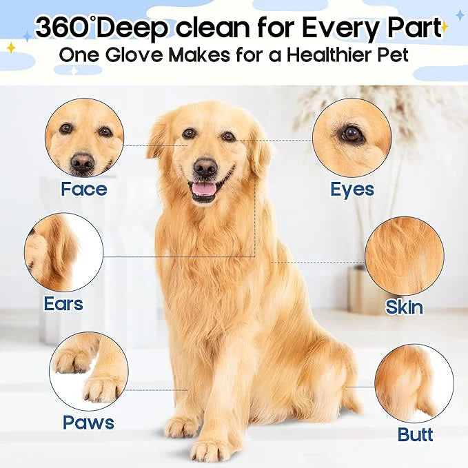 Pet Glove Wipes for Dogs - 14Pcs Peach & Bluebell Scented Pet Cleaning Gloves, No Rinse Deodorizing Grooming Wipes for Dog...