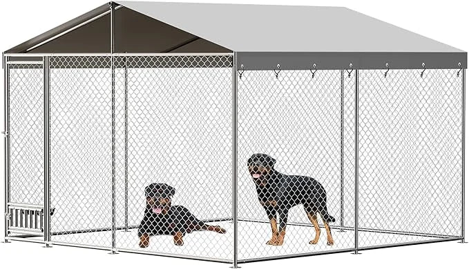 10x10x7 Ft Outdoor Dog Kennel, Heavy Duty Outside Dog Kennel with Waterproof and Anti-UV Roof Cover, Large Dog Enclosures ...