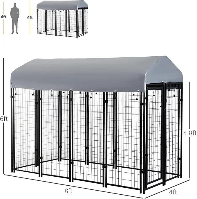 PawHut 8' x 4' x 6' Dog Kennel Outside, Dog Playpen Exercise Pen with Lockable Door, Water-Resistant Canopy, for Medium an...