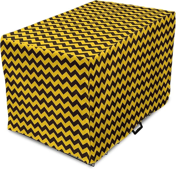 Lunarable Chevron Dog Crate Cover, Geometric Stripes Symmetric Large Parallel Line Glide Reflection Image, Easy to Use Pet...