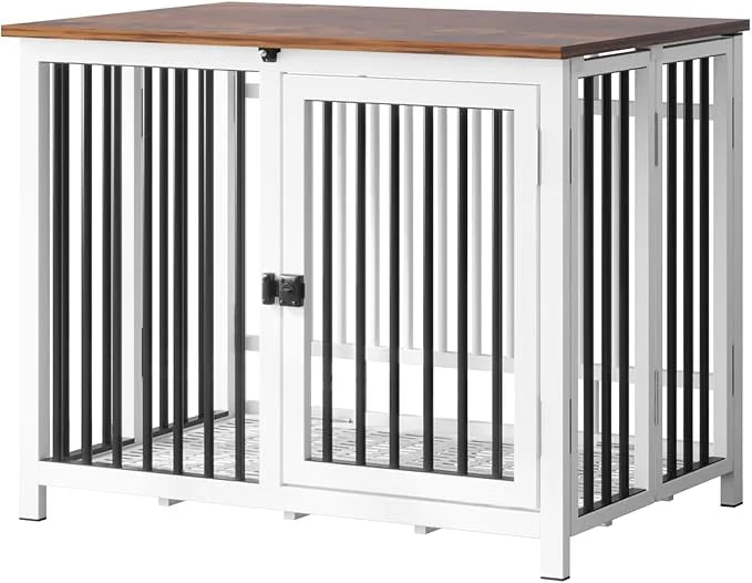 Heavy Duty Dog Crate Furniture, Fully Assembled exc. Locks, All Metal Frame & Wooden Tabletop, Modern Kennel for Small Dog...