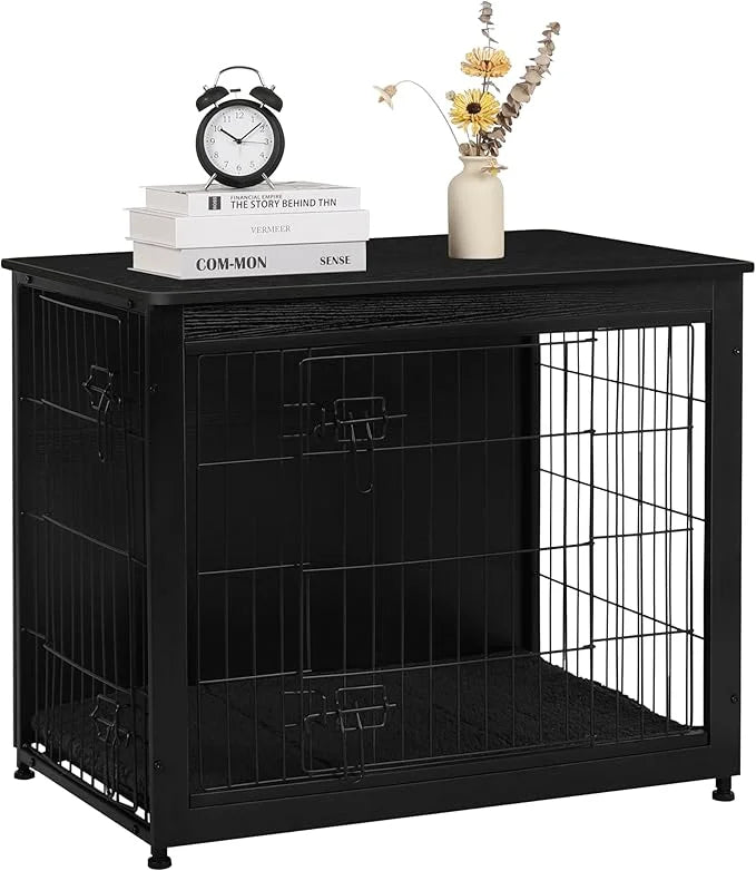 DWANTON Dog Crate Furniture with Cushion, Wooden Kennel Table with Double Doors, Indoor Dog House, Medium Size, 32.5" L, B...