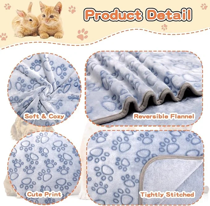 1 Pack 3 Dog Blankets for Small Dogs, Soft Fleece Dog Blanket Fluffy Pet Blanket Warm Sleep Mat Cute Paw Print Puppy Cat B...
