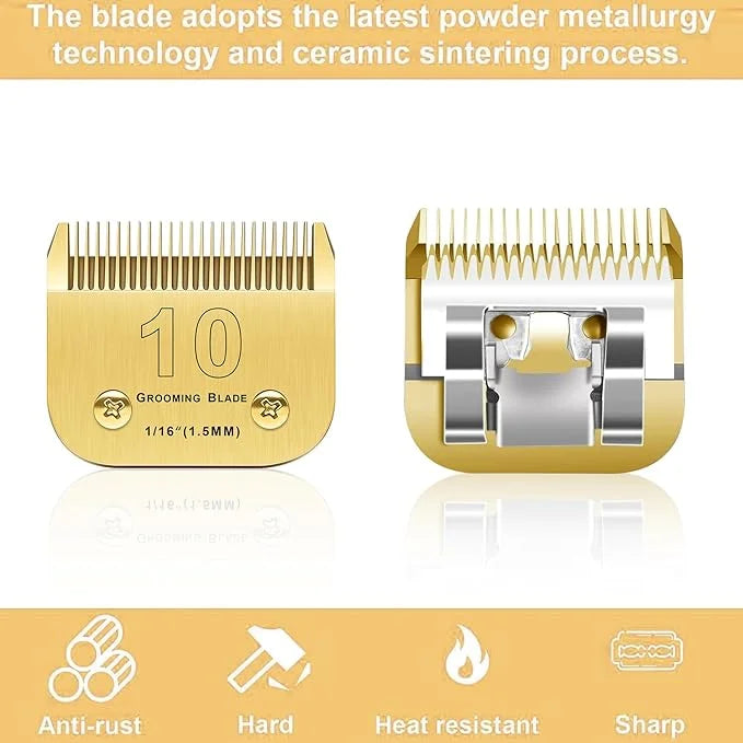 10 Blades Compatible With Andis/Oster A5/Wahl KM-10 Series Dog Clippers - Detachable Replacement Grooming Blades (Gold 10#...