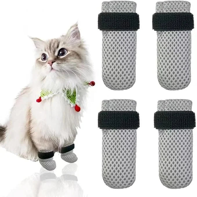 4 PCS Cat Mittens to Prevent Scratching,Mesh Breathable Cat Shoes,Adjustable Cats Anti Scratch Gloves,Suitable for Cats Wh...
